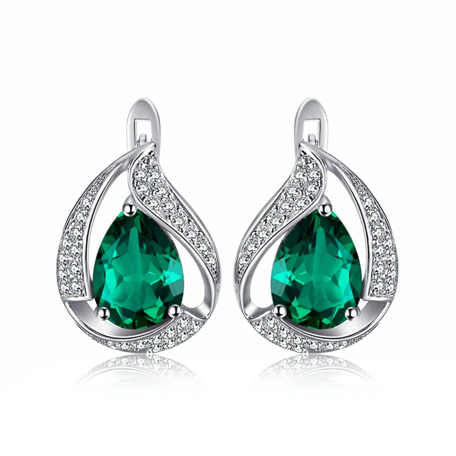 Jewelry Palace Ship From U.S. Green Simulated Nano Emerald 925 Sterling Silver Hoop Clip Earrings for Women Jewelry - Checkouts USA