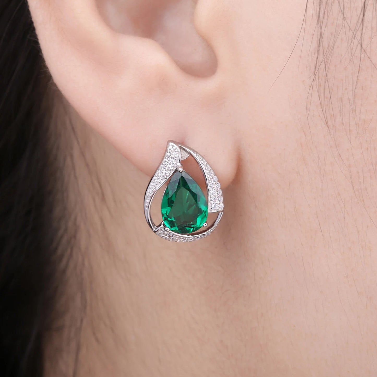 Jewelry Palace Ship From U.S. Green Simulated Nano Emerald 925 Sterling Silver Hoop Clip Earrings for Women Jewelry - Checkouts USA