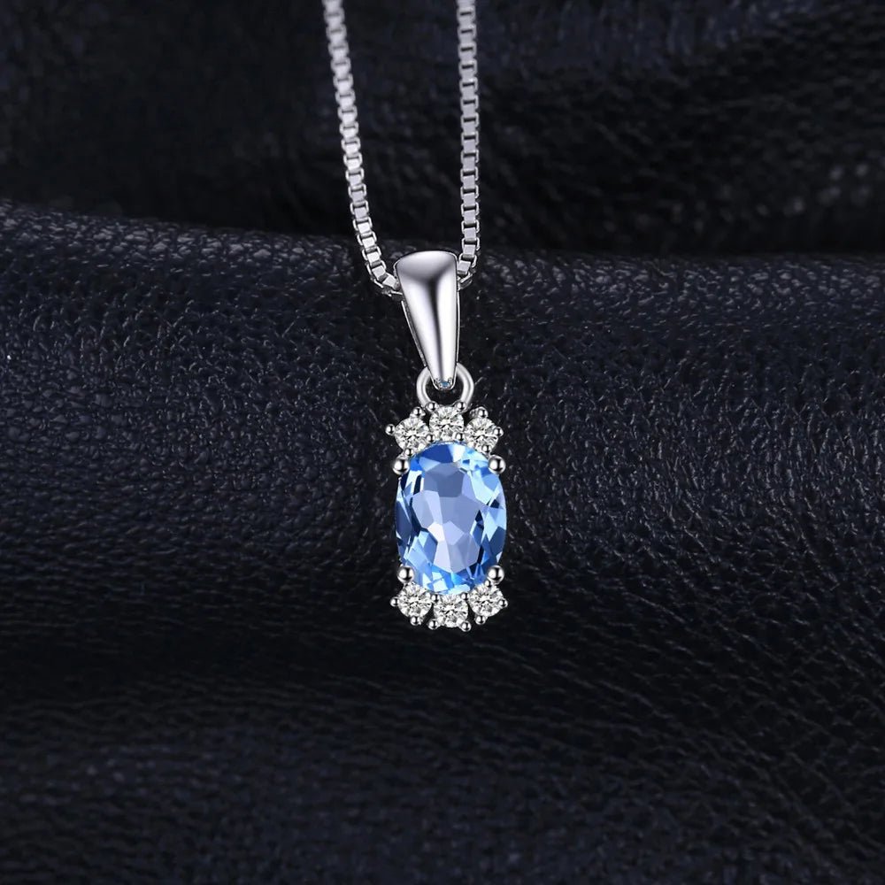 JewelryPalace Natural Oval Sky Blue Topaz 925 Sterling Silver Pendant Necklace for Women Fine Jewelry Gemstone Choker No Chain - Checkouts USA