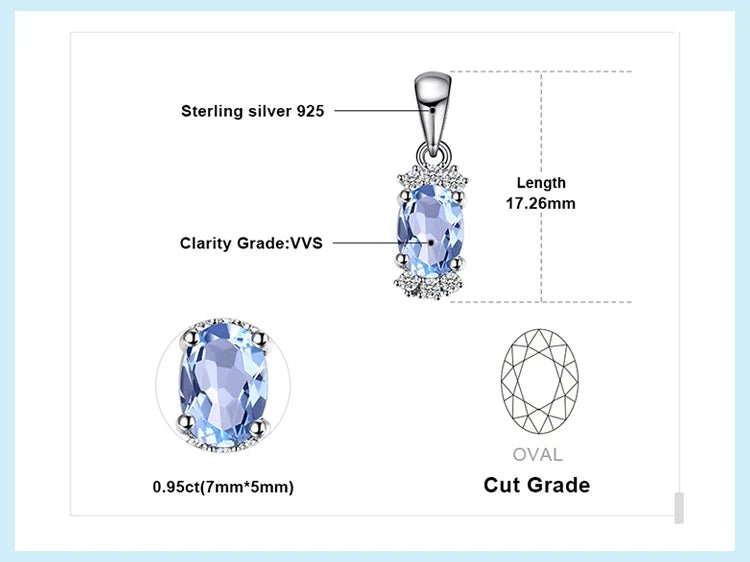 JewelryPalace Natural Oval Sky Blue Topaz 925 Sterling Silver Pendant Necklace for Women Fine Jewelry Gemstone Choker No Chain - Checkouts USA