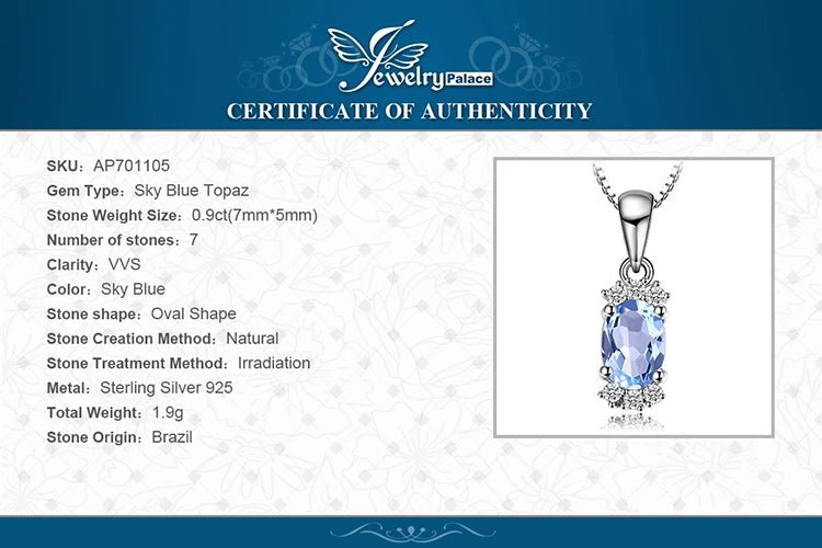JewelryPalace Natural Oval Sky Blue Topaz 925 Sterling Silver Pendant Necklace for Women Fine Jewelry Gemstone Choker No Chain - Checkouts USA