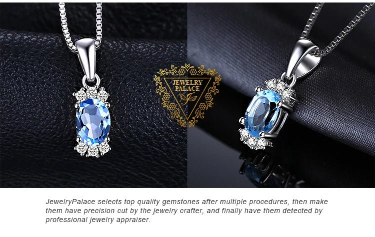 JewelryPalace Natural Oval Sky Blue Topaz 925 Sterling Silver Pendant Necklace for Women Fine Jewelry Gemstone Choker No Chain - Checkouts USA