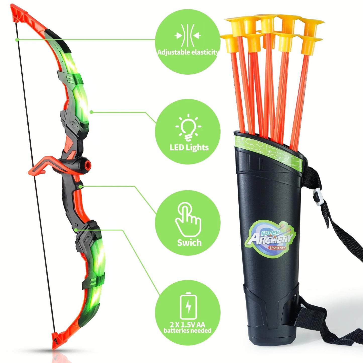 Kids LED Archery Toy Set, Hand - Eye Coordination Training, Multiple Options, Indoor Outdoor Sports Gift, Christmas/Halloween - Checkouts USA