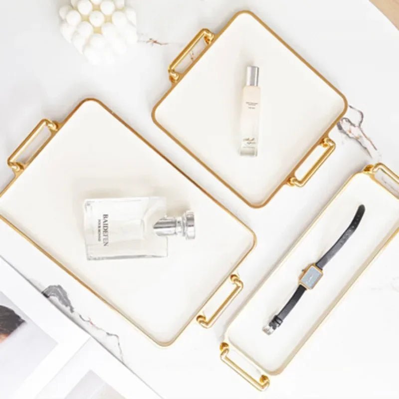 Light Luxury Tray Household Rectangular Cosmetics Storage Tray Living Room Water Cup Storage Hotel Apartment Storage Tray - Checkouts UK