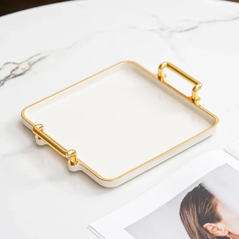 Light Luxury Tray Household Rectangular Cosmetics Storage Tray Living Room Water Cup Storage Hotel Apartment Storage Tray - Checkouts UK