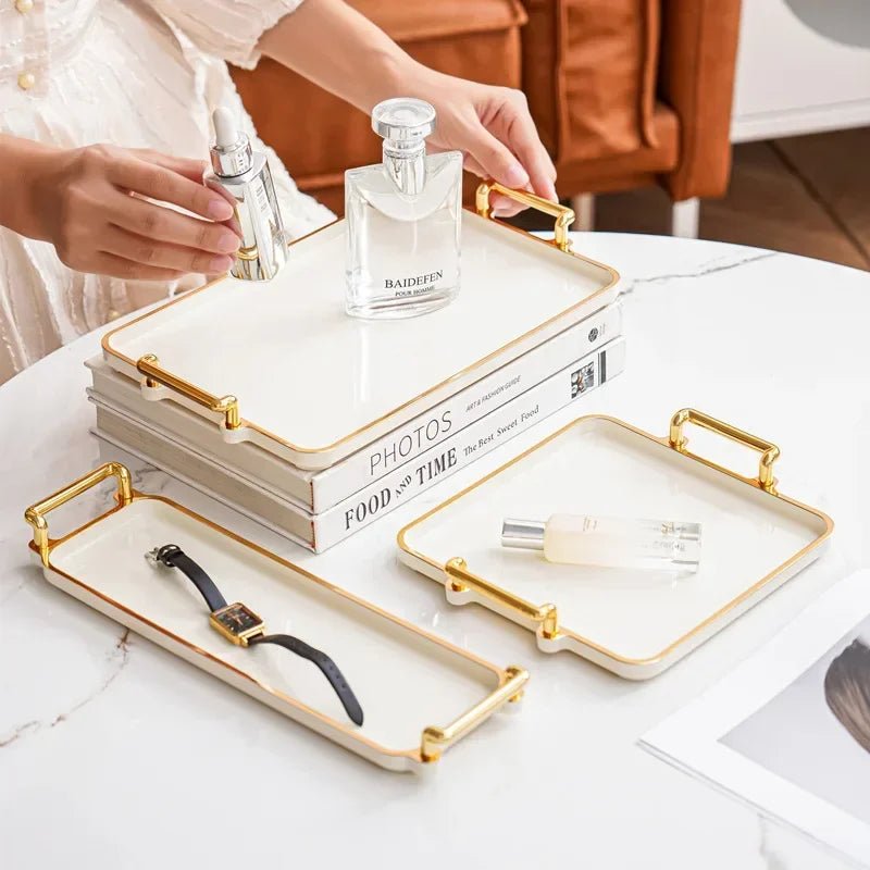 Light Luxury Tray Household Rectangular Cosmetics Storage Tray Living Room Water Cup Storage Hotel Apartment Storage Tray - Checkouts UK