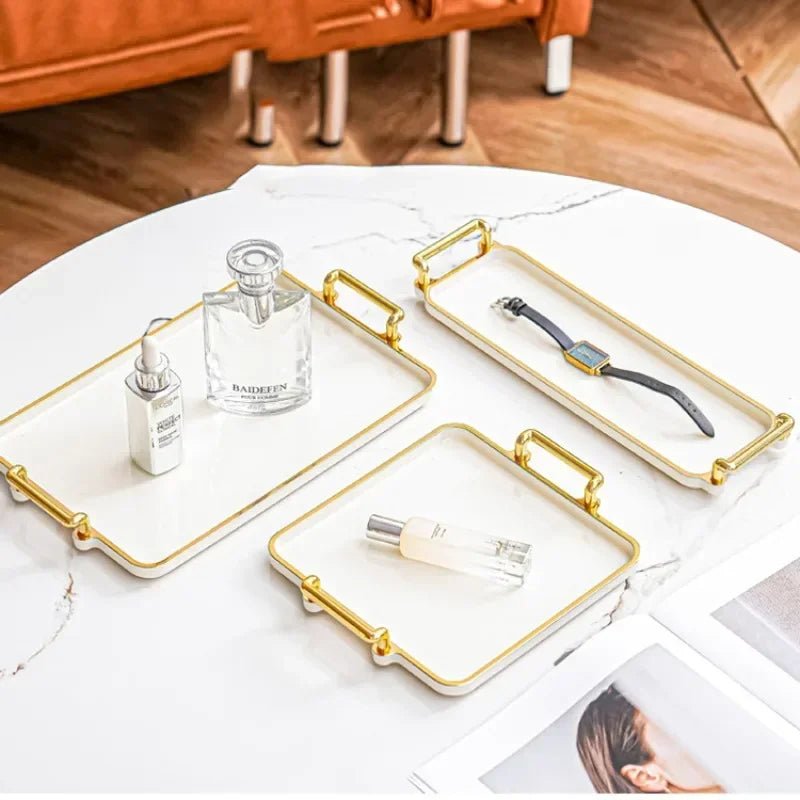 Light Luxury Tray Household Rectangular Cosmetics Storage Tray Living Room Water Cup Storage Hotel Apartment Storage Tray - Checkouts UK