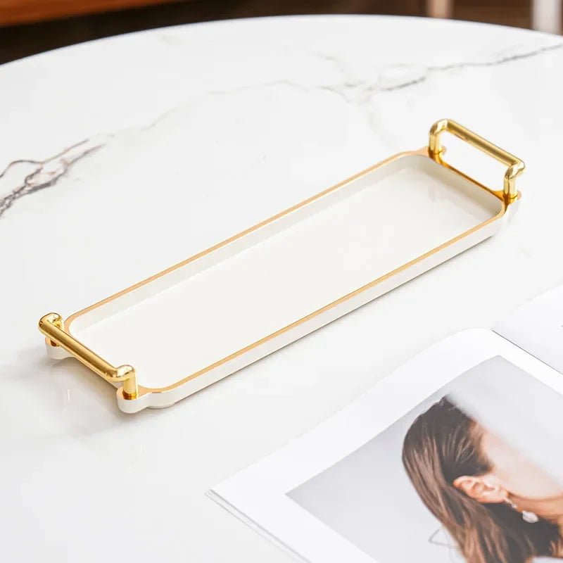 Light Luxury Tray Household Rectangular Cosmetics Storage Tray Living Room Water Cup Storage Hotel Apartment Storage Tray - Checkouts UK