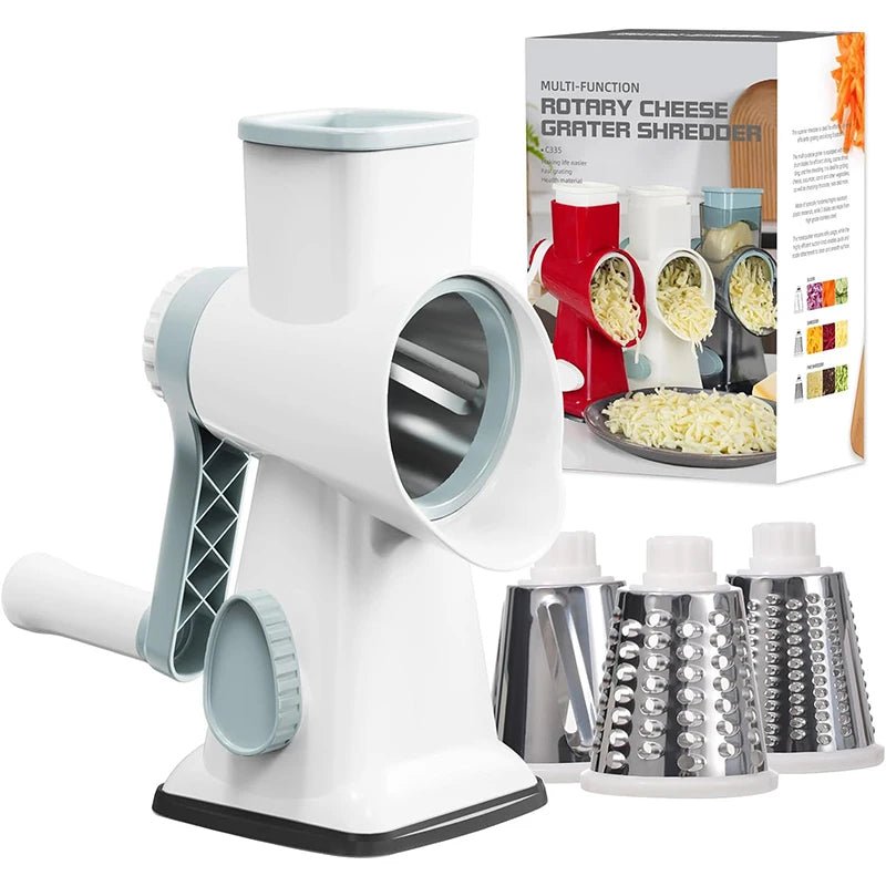 LMETJMA 3 in 1 Rotary Cheese Grater Versatile Manual Vegetable Slicer Peanut Nuts Grinder Cheese Vegetable Shredder Clear JT242 - Checkouts UK