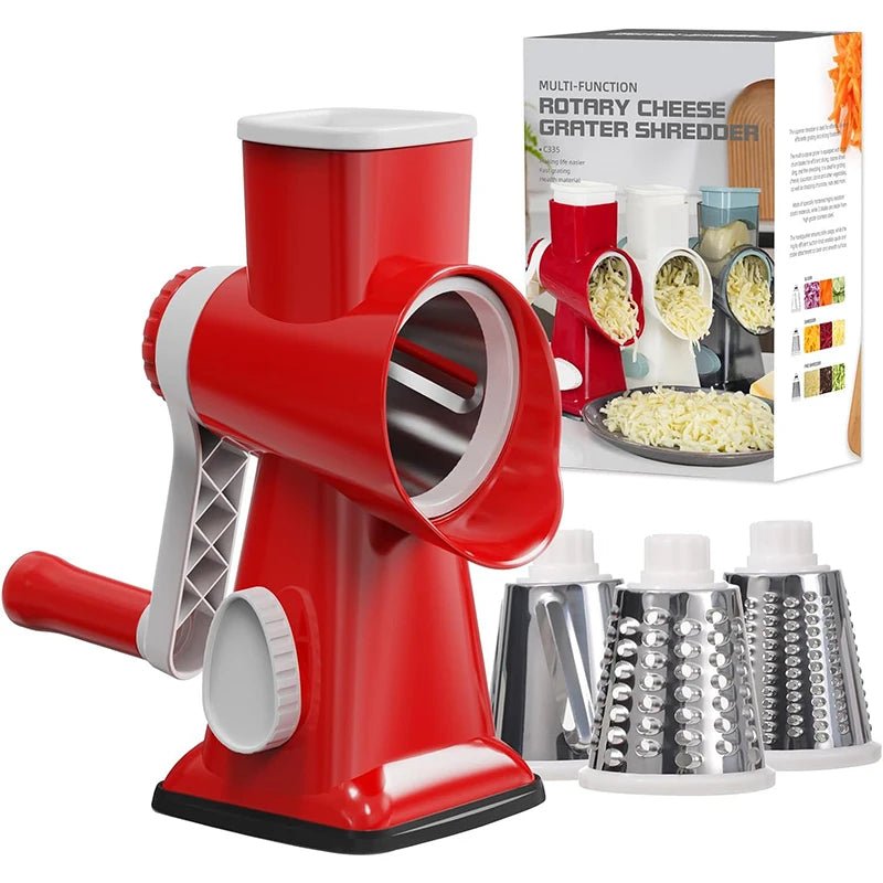 LMETJMA 3 in 1 Rotary Cheese Grater Versatile Manual Vegetable Slicer Peanut Nuts Grinder Cheese Vegetable Shredder Clear JT242 - Checkouts UK