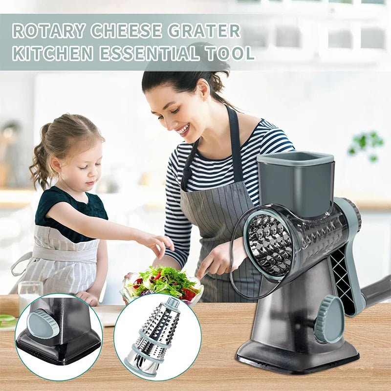 LMETJMA 3 in 1 Rotary Cheese Grater Versatile Manual Vegetable Slicer Peanut Nuts Grinder Cheese Vegetable Shredder Clear JT242 - Checkouts UK
