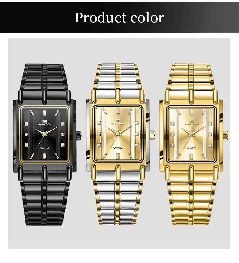 Luxury Diamond Business Mens Watch 30mm Gold Black Rectangular Stainless Steel Waterproof Quartz Movement Men Watches - Checkouts USA