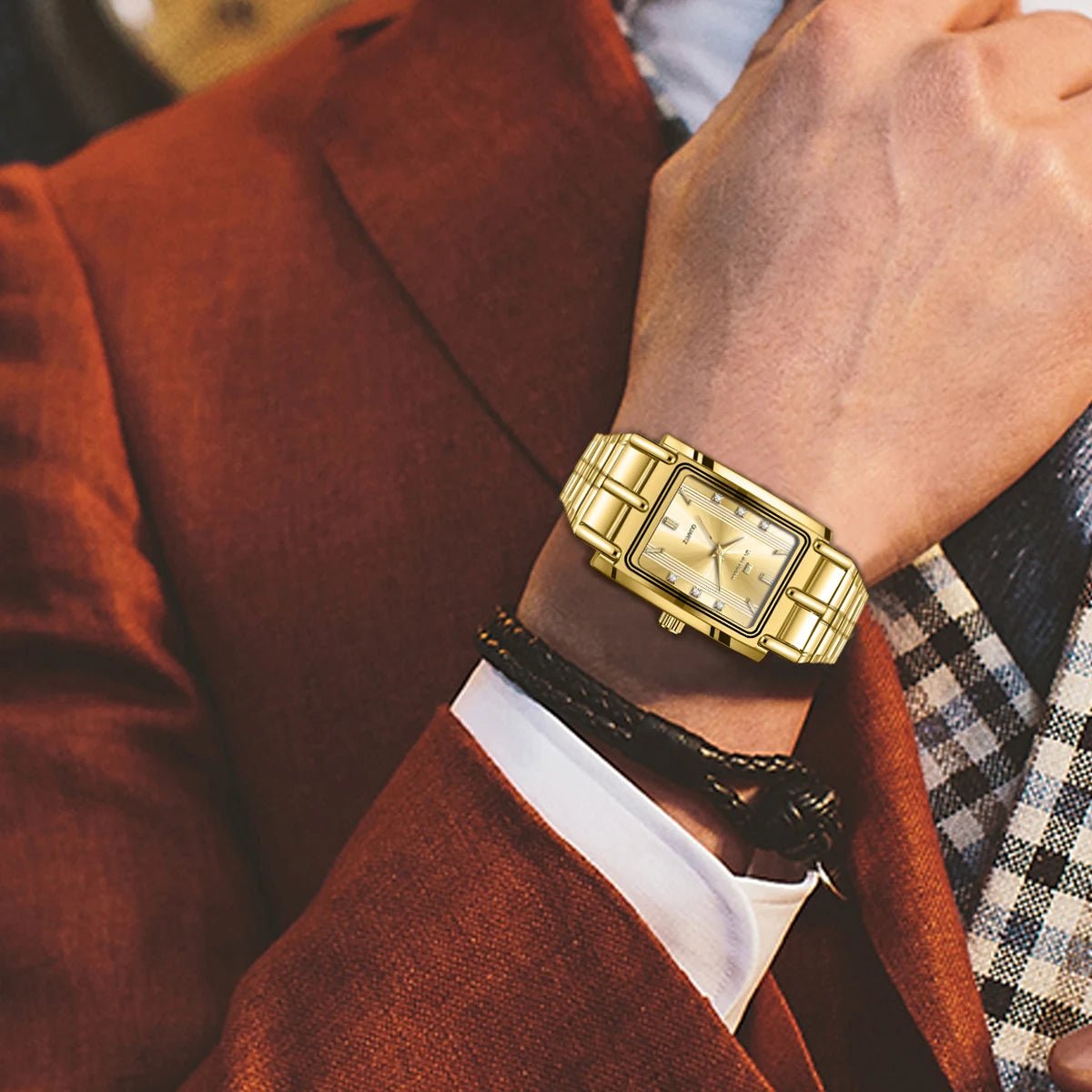 Luxury Diamond Business Mens Watch 30mm Gold Black Rectangular Stainless Steel Waterproof Quartz Movement Men Watches - Checkouts USA