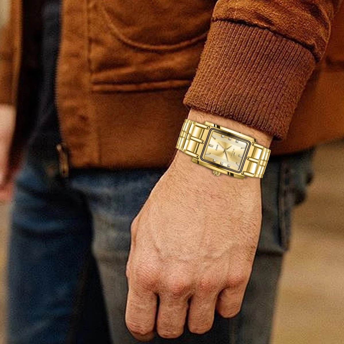 Luxury Diamond Business Mens Watch 30mm Gold Black Rectangular Stainless Steel Waterproof Quartz Movement Men Watches - Checkouts USA