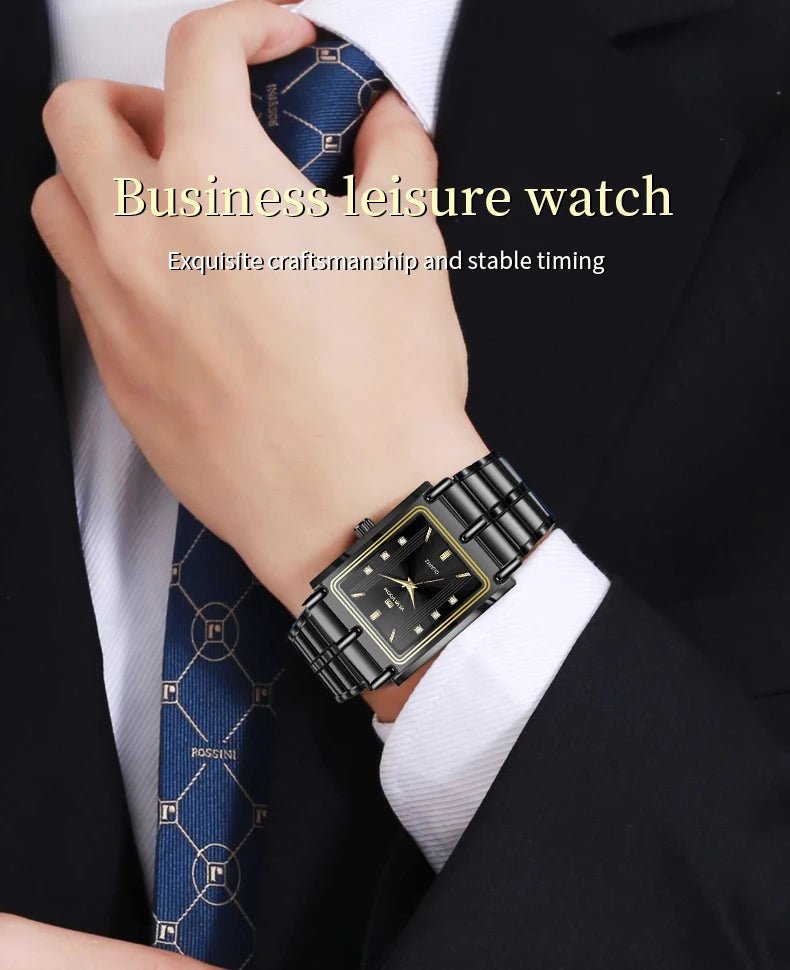 Luxury Diamond Business Mens Watch 30mm Gold Black Rectangular Stainless Steel Waterproof Quartz Movement Men Watches - Checkouts USA