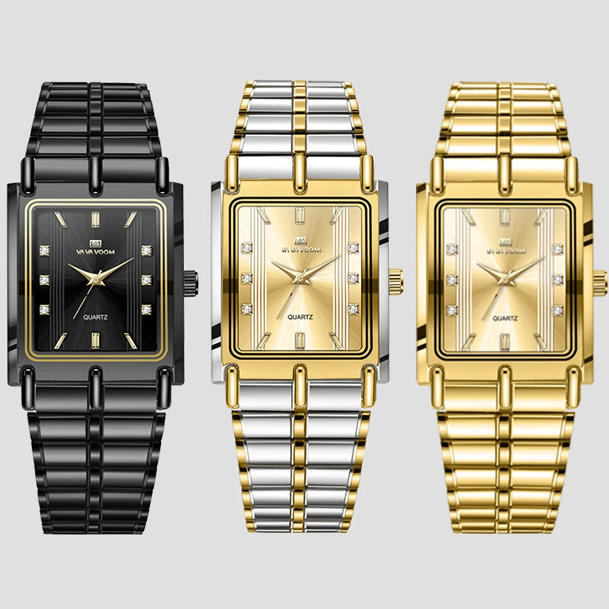 Luxury Diamond Business Mens Watch 30mm Gold Black Rectangular Stainless Steel Waterproof Quartz Movement Men Watches - Checkouts USA