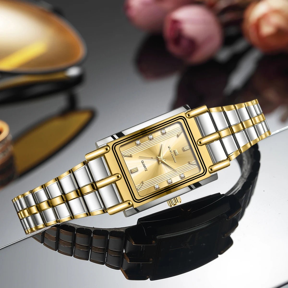 Luxury Diamond Business Mens Watch 30mm Gold Black Rectangular Stainless Steel Waterproof Quartz Movement Men Watches - Checkouts USA