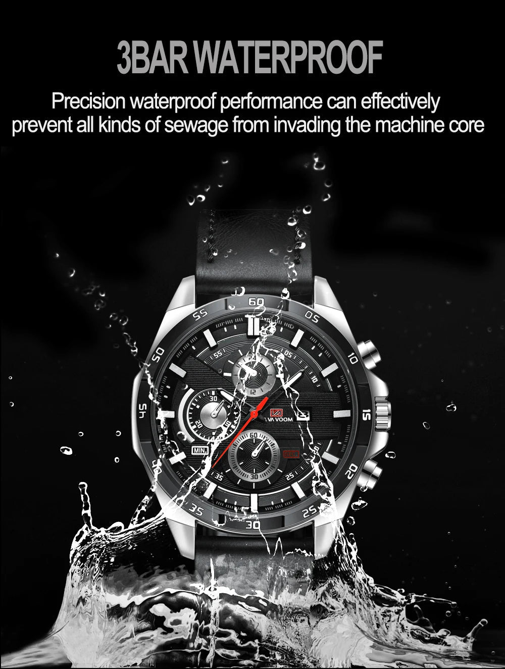 Man Sports Watches Fashion Racing Series 46mm Black Leather Clock Quartz Movement 3Bar Waterproof Wrist Watch for Men - Checkouts USA