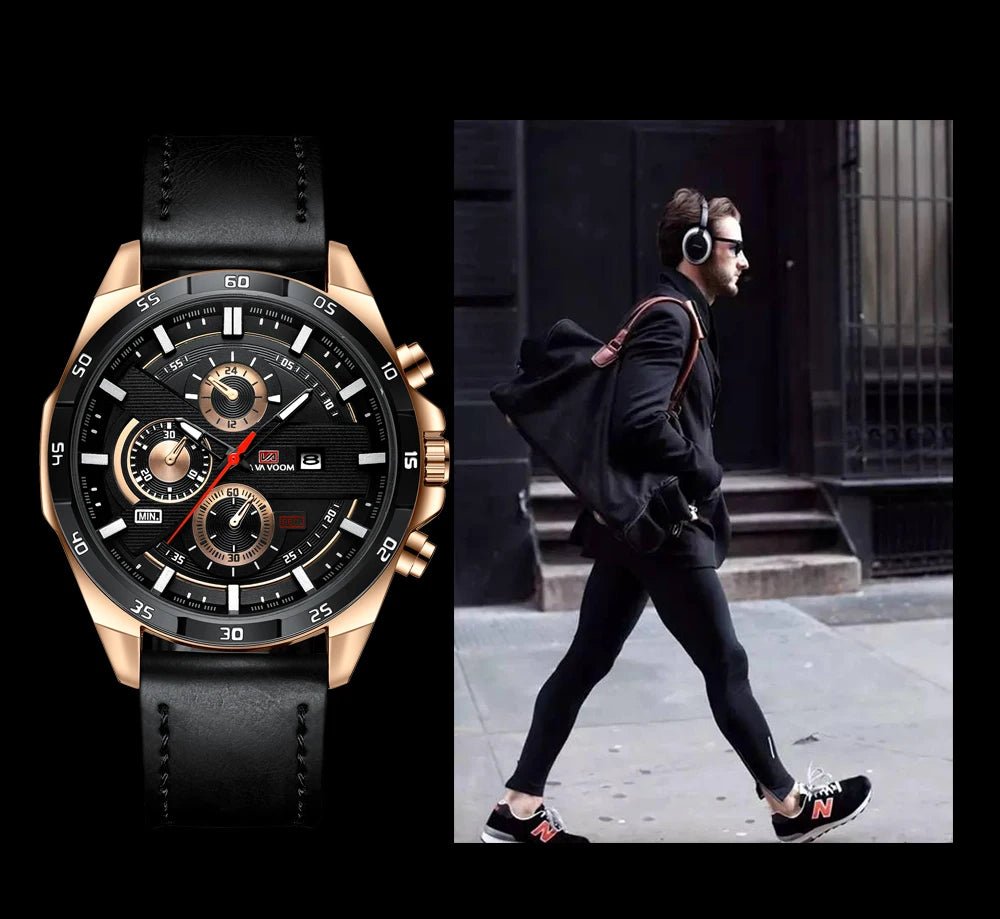 Man Sports Watches Fashion Racing Series 46mm Black Leather Clock Quartz Movement 3Bar Waterproof Wrist Watch for Men - Checkouts USA