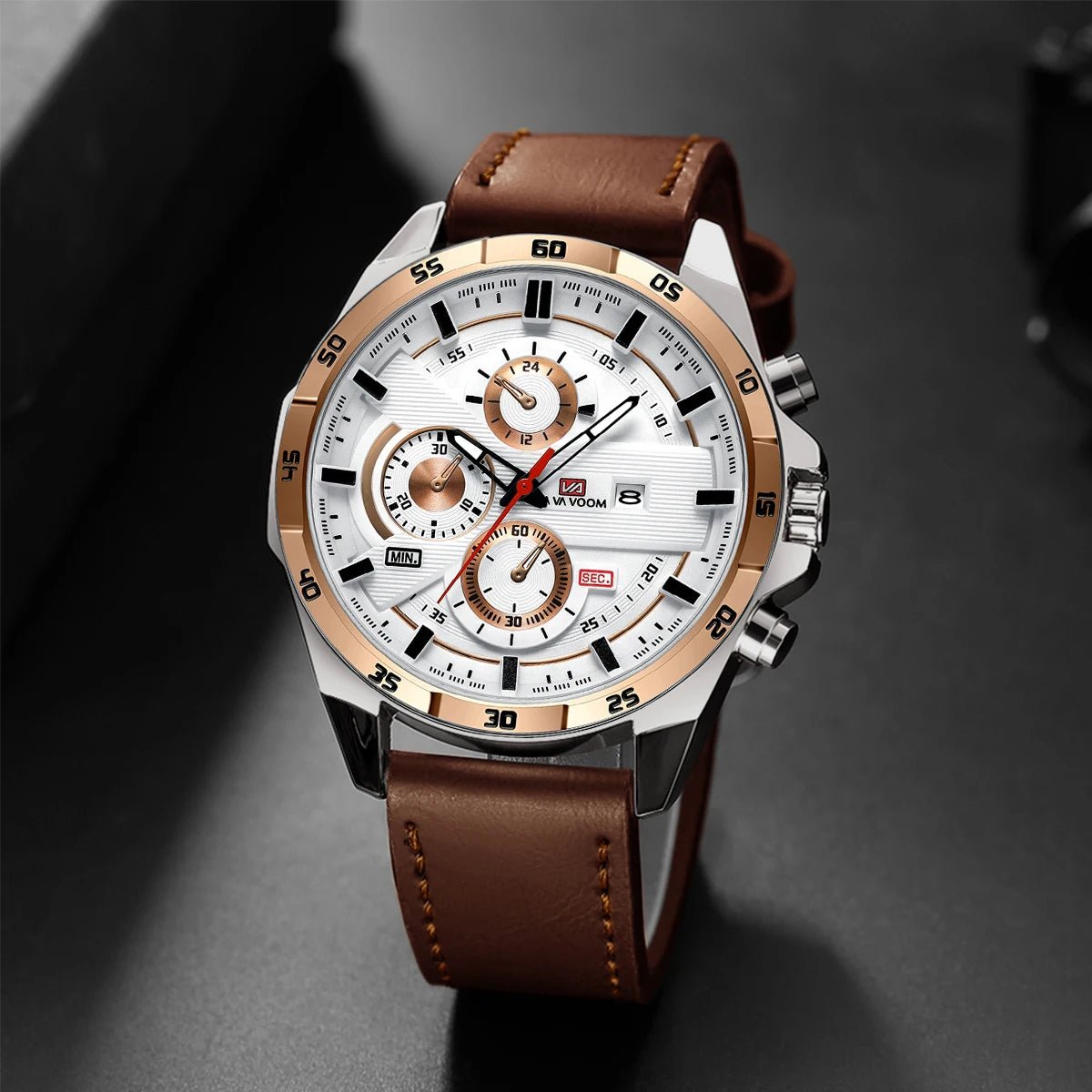 Man Sports Watches Fashion Racing Series 46mm Black Leather Clock Quartz Movement 3Bar Waterproof Wrist Watch for Men - Checkouts USA