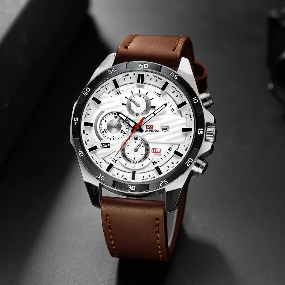 Man Sports Watches Fashion Racing Series 46mm Black Leather Clock Quartz Movement 3Bar Waterproof Wrist Watch for Men - Checkouts USA