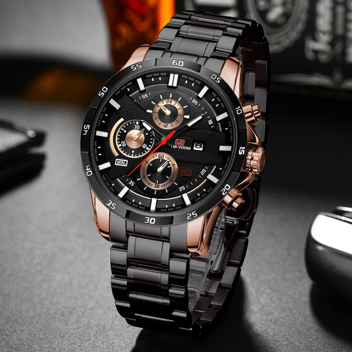 Man Sports Watches Fashion Racing Series 46mm Black Leather Clock Quartz Movement 3Bar Waterproof Wrist Watch for Men - Checkouts USA