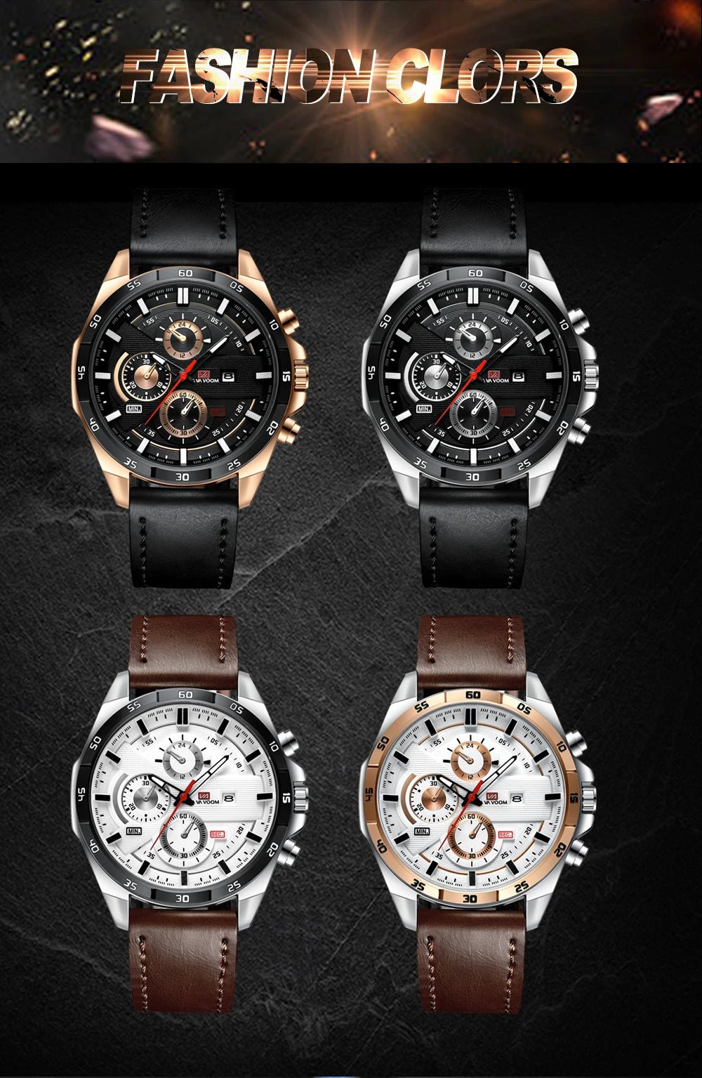 Man Sports Watches Fashion Racing Series 46mm Black Leather Clock Quartz Movement 3Bar Waterproof Wrist Watch for Men - Checkouts USA