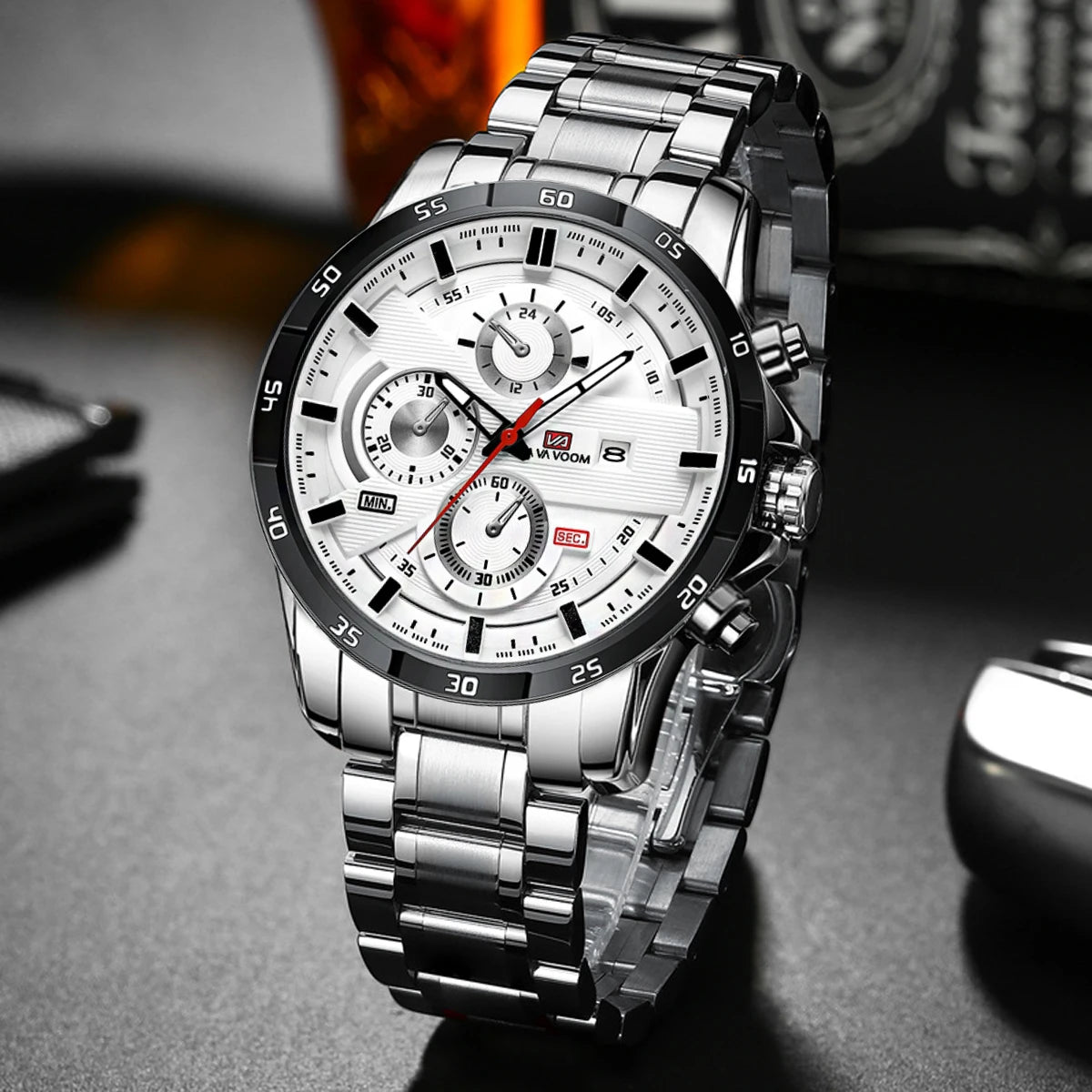 Man Sports Watches Fashion Racing Series 46mm Black Leather Clock Quartz Movement 3Bar Waterproof Wrist Watch for Men - Checkouts USA