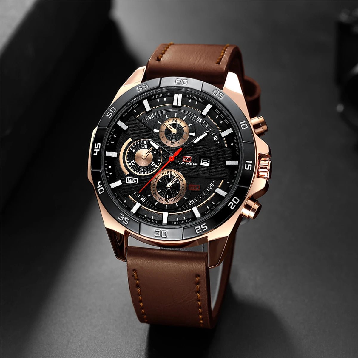 Man Sports Watches Fashion Racing Series 46mm Black Leather Clock Quartz Movement 3Bar Waterproof Wrist Watch for Men - Checkouts USA