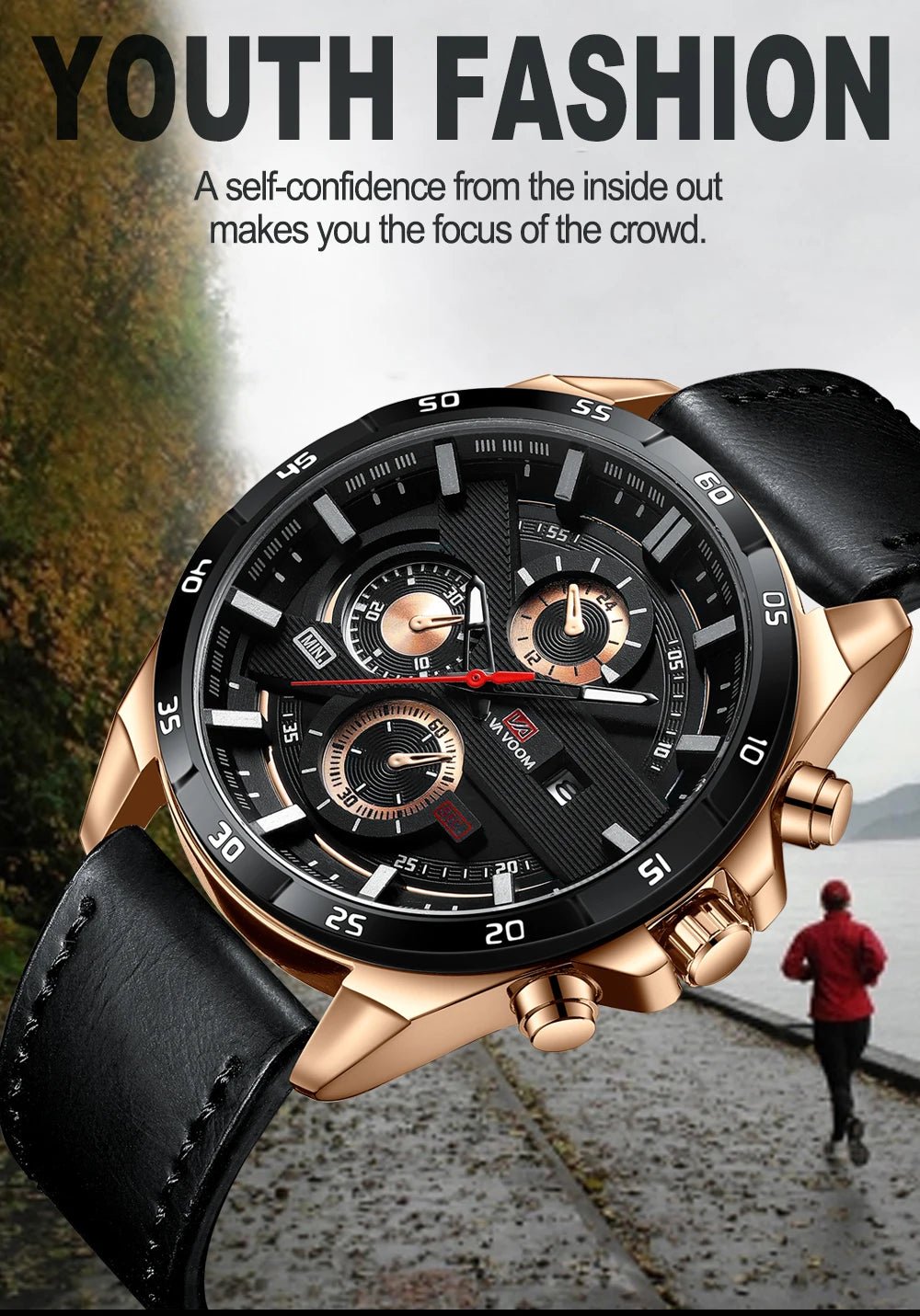 Man Sports Watches Fashion Racing Series 46mm Black Leather Clock Quartz Movement 3Bar Waterproof Wrist Watch for Men - Checkouts USA