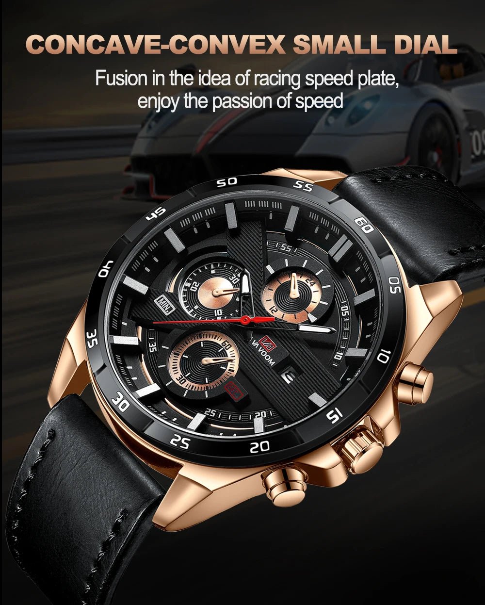 Man Sports Watches Fashion Racing Series 46mm Black Leather Clock Quartz Movement 3Bar Waterproof Wrist Watch for Men - Checkouts USA