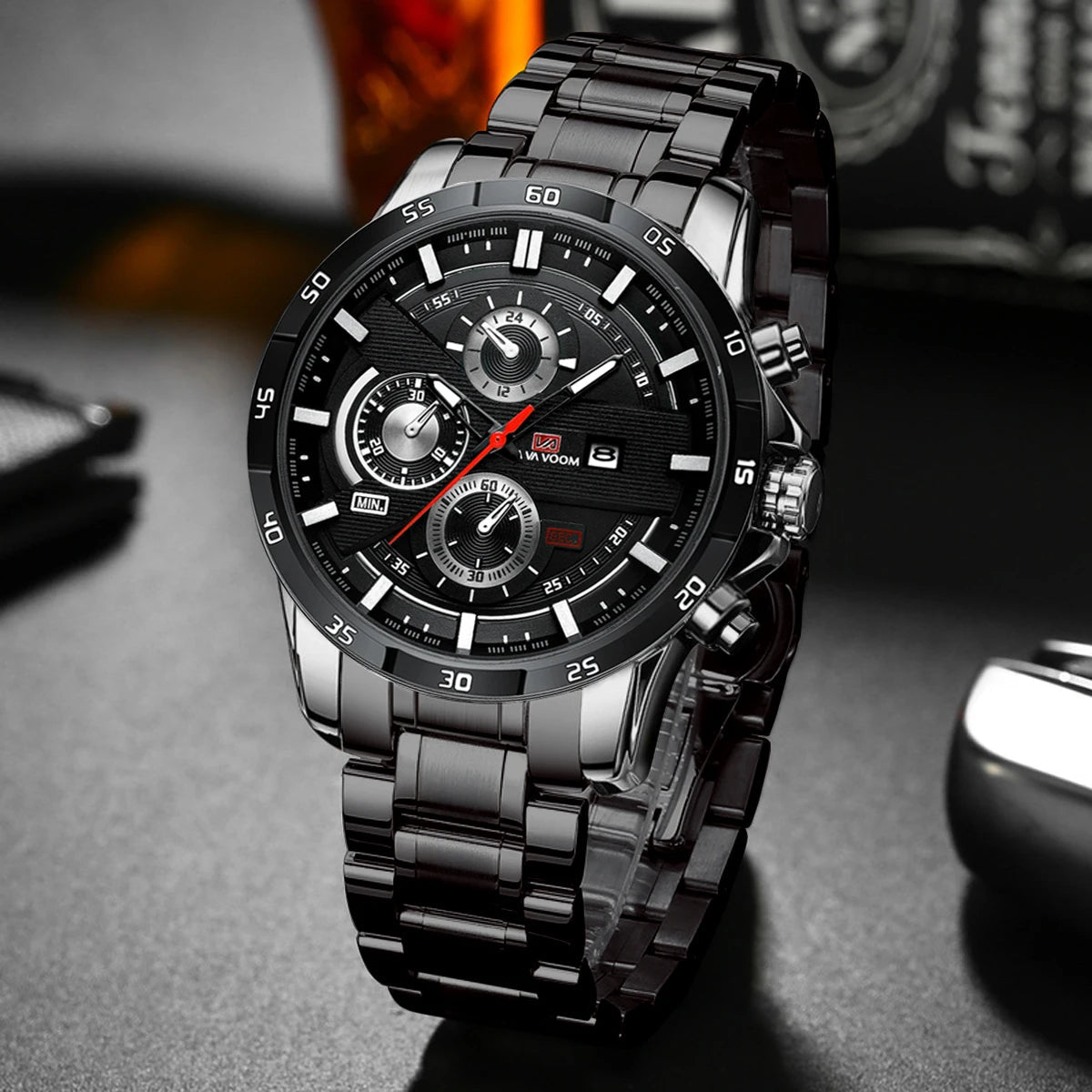 Man Sports Watches Fashion Racing Series 46mm Black Leather Clock Quartz Movement 3Bar Waterproof Wrist Watch for Men - Checkouts USA
