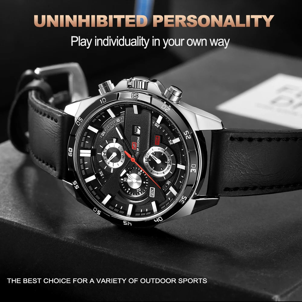 Man Sports Watches Fashion Racing Series 46mm Black Leather Clock Quartz Movement 3Bar Waterproof Wrist Watch for Men - Checkouts USA