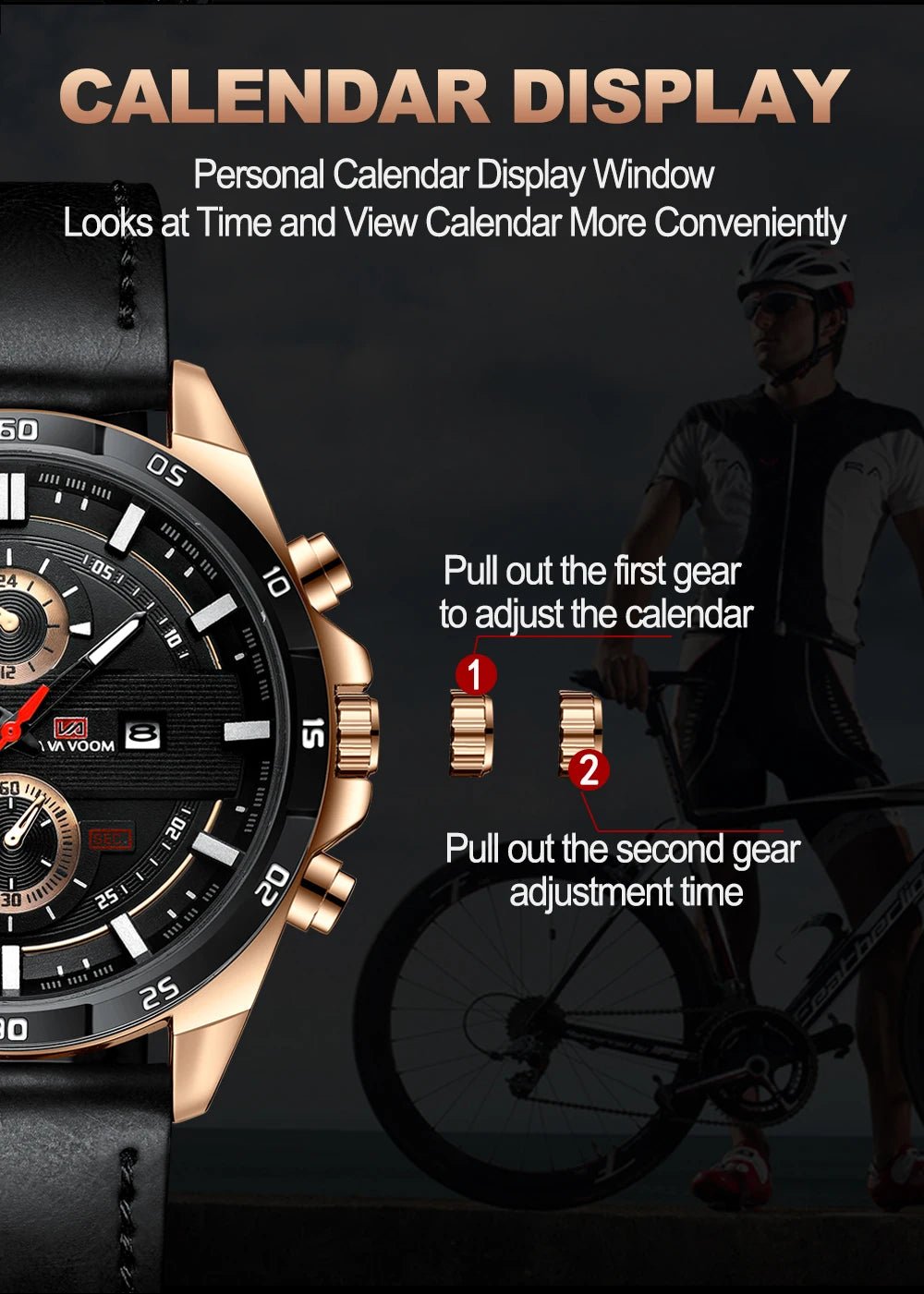 Man Sports Watches Fashion Racing Series 46mm Black Leather Clock Quartz Movement 3Bar Waterproof Wrist Watch for Men - Checkouts USA