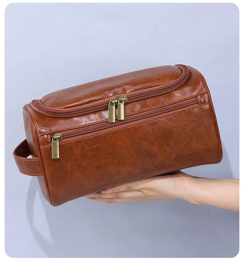 Men Vintage Luxury Toiletry Bag Travel Necessary Business Cosmetic Makeup Cases Male Hanging Storage Organizer Wash Bags - Checkouts UK