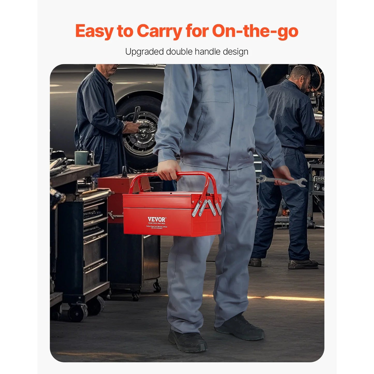 Metal Tool Box 2 - Tier 3 - Tray Portable Folding Tool Chest Organizer with Handle & Lock Toolbox for Factory Repair Shop - Checkouts USA