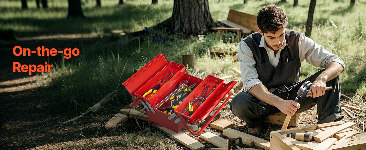 Metal Tool Box 2 - Tier 3 - Tray Portable Folding Tool Chest Organizer with Handle & Lock Toolbox for Factory Repair Shop - Checkouts USA