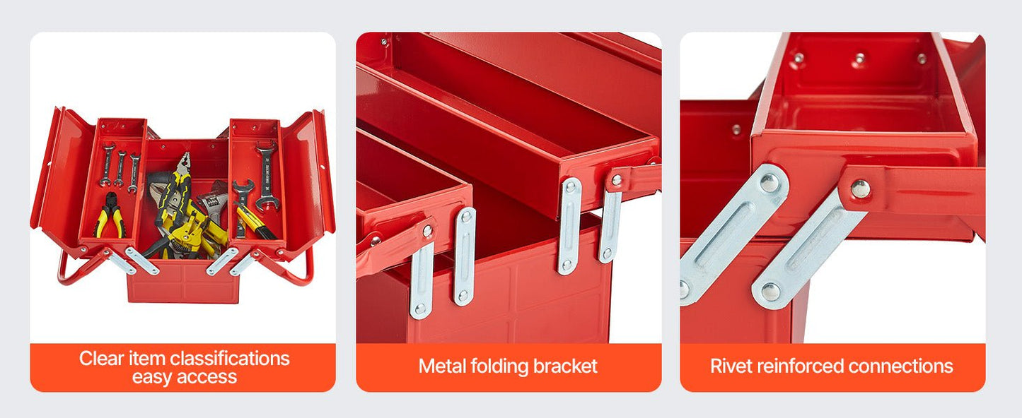 Metal Tool Box 2 - Tier 3 - Tray Portable Folding Tool Chest Organizer with Handle & Lock Toolbox for Factory Repair Shop - Checkouts USA