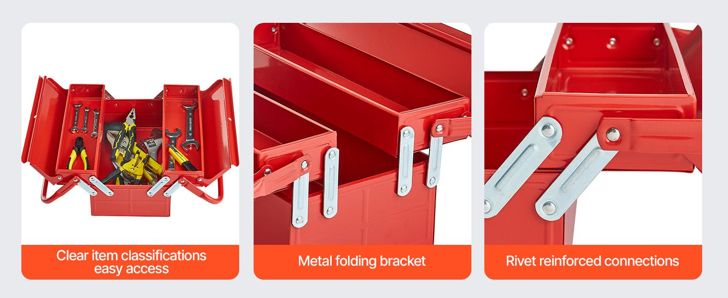 Metal Tool Box 2 - Tier 3 - Tray Portable Folding Tool Chest Organizer with Handle & Lock Toolbox for Factory Repair Shop - Checkouts USA