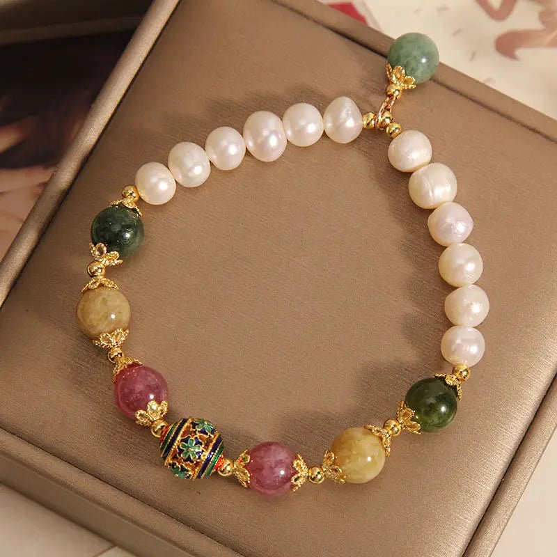 Natural Freshwater Pearl Bracelet Women's Summer Ins Niche Light Luxury High - end Sense Quartz Jade Bracelet for Girlfriends Gift - Checkouts USA