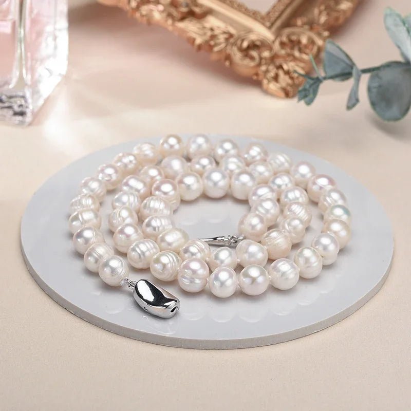New Hot Real White Freshwater Cultured Pearl Necklaces for Women Girl Gift, 925 Sterling Silver Women's Baroque Pearl Necklace - Checkouts USA