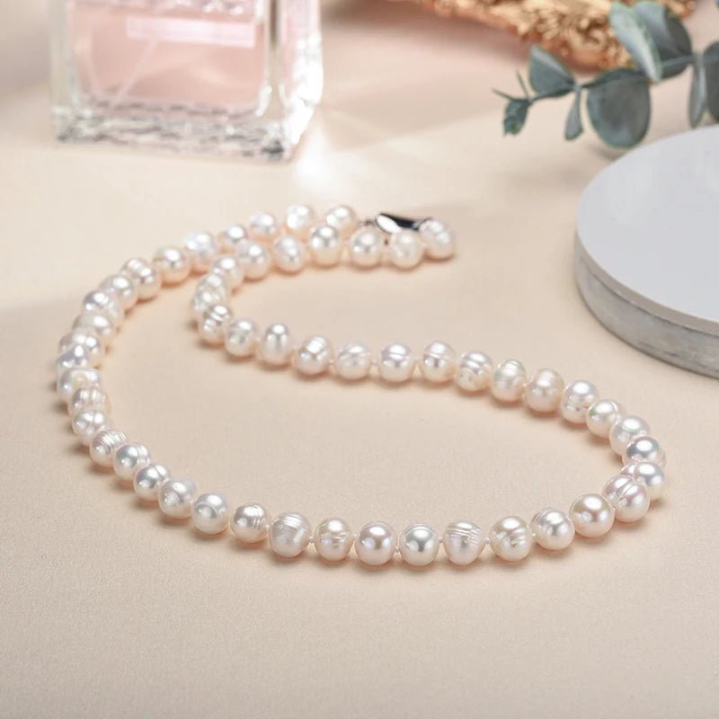 New Hot Real White Freshwater Cultured Pearl Necklaces for Women Girl Gift, 925 Sterling Silver Women's Baroque Pearl Necklace - Checkouts USA