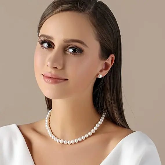 New Hot Real White Freshwater Cultured Pearl Necklaces for Women Girl Gift, 925 Sterling Silver Women's Baroque Pearl Necklace - Checkouts USA