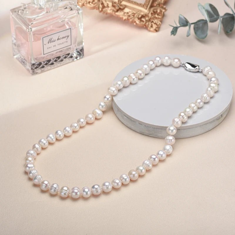 New Hot Real White Freshwater Cultured Pearl Necklaces for Women Girl Gift, 925 Sterling Silver Women's Baroque Pearl Necklace - Checkouts USA