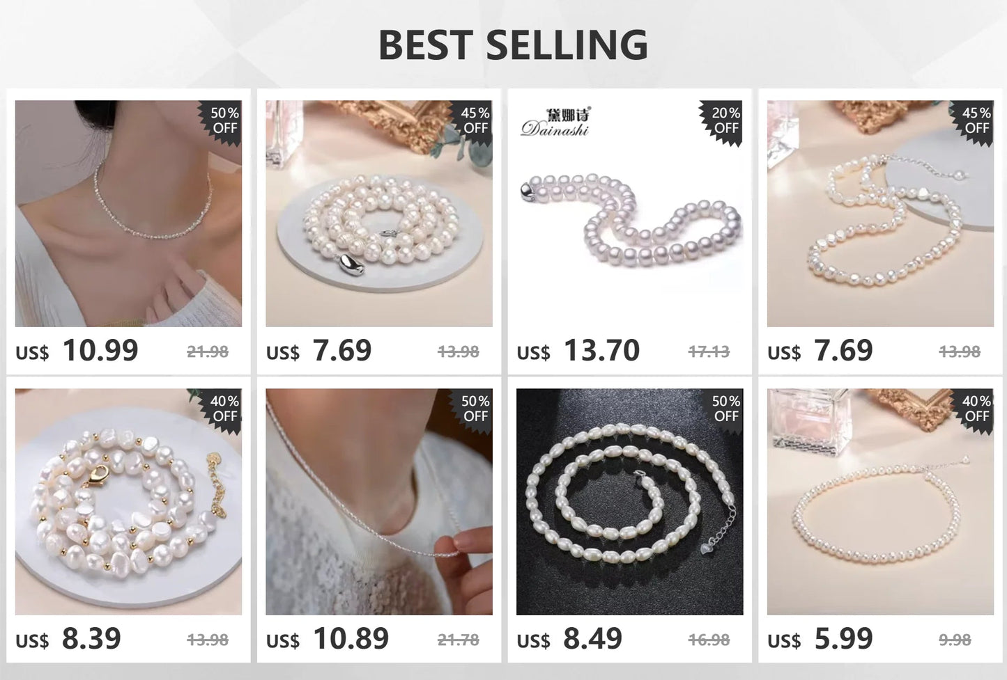 New Hot Real White Freshwater Cultured Pearl Necklaces for Women Girl Gift, 925 Sterling Silver Women's Baroque Pearl Necklace - Checkouts USA