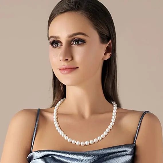 New Hot Real White Freshwater Cultured Pearl Necklaces for Women Girl Gift, 925 Sterling Silver Women's Baroque Pearl Necklace - Checkouts USA