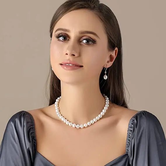 New Hot Real White Freshwater Cultured Pearl Necklaces for Women Girl Gift, 925 Sterling Silver Women's Baroque Pearl Necklace - Checkouts USA