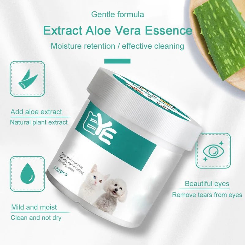 New Pet Eye Wipes Cats And Dogs Tearmark Wet Wipes Cats And Dogs Universal No Irritation Cleaning Products 130 Canned Wipes - Checkouts UK