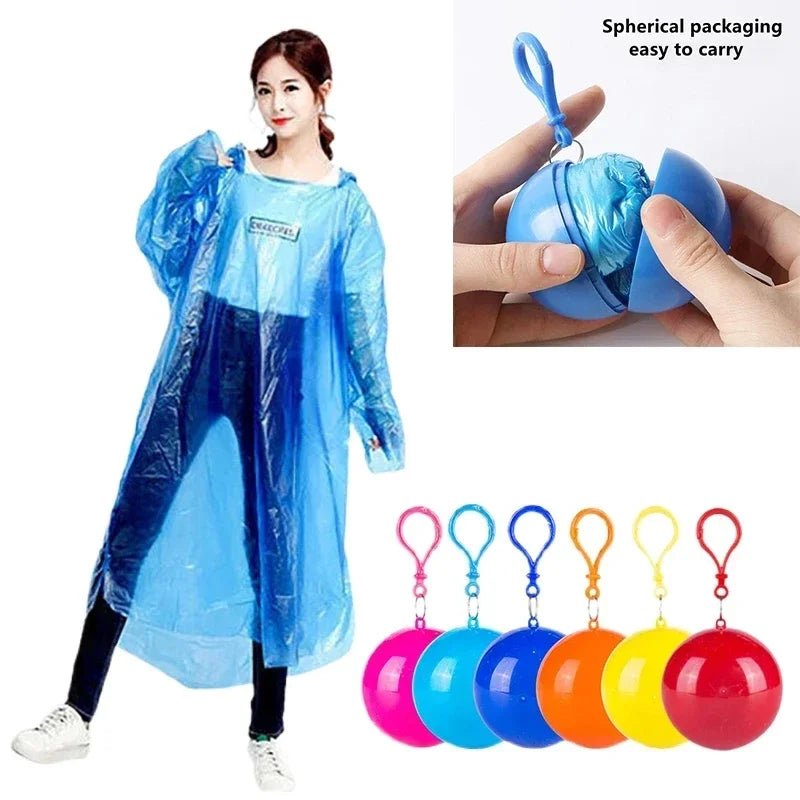 New Portable Disposable Raincoat Keychain Compression Ball Pocket Ball Outdoor Adult Travel Hangable Poncho Camping Gear - Checkouts UK
