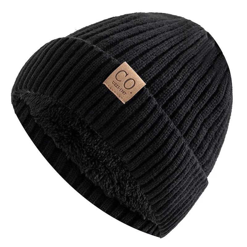 New Unisex Two - Tone Winter Hats Add Fur Lined Men And Women Fashion Warm Beanie Cap Casual Winter Knitted Hats - Checkouts UK